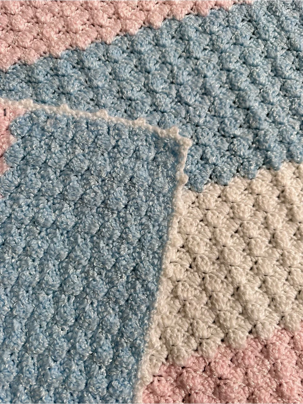 Soft Hand-Knit Kids/Throw Blanket, Pink Blue White - Unbranded